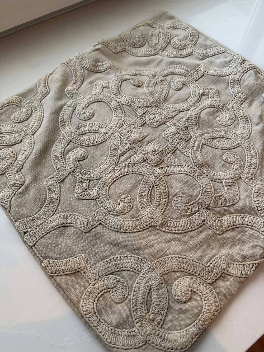Pottery Barn Neutral Beige Embroidered Accent Pillow Cover-Set of 2.